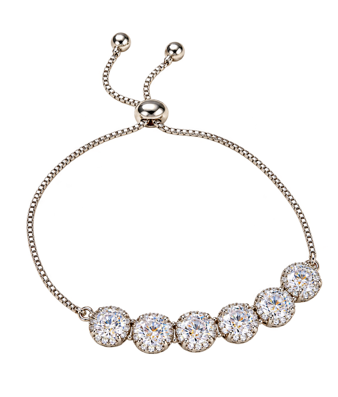 Dainty Silver Chain Bracelet - Crystal Accents, Adjustable