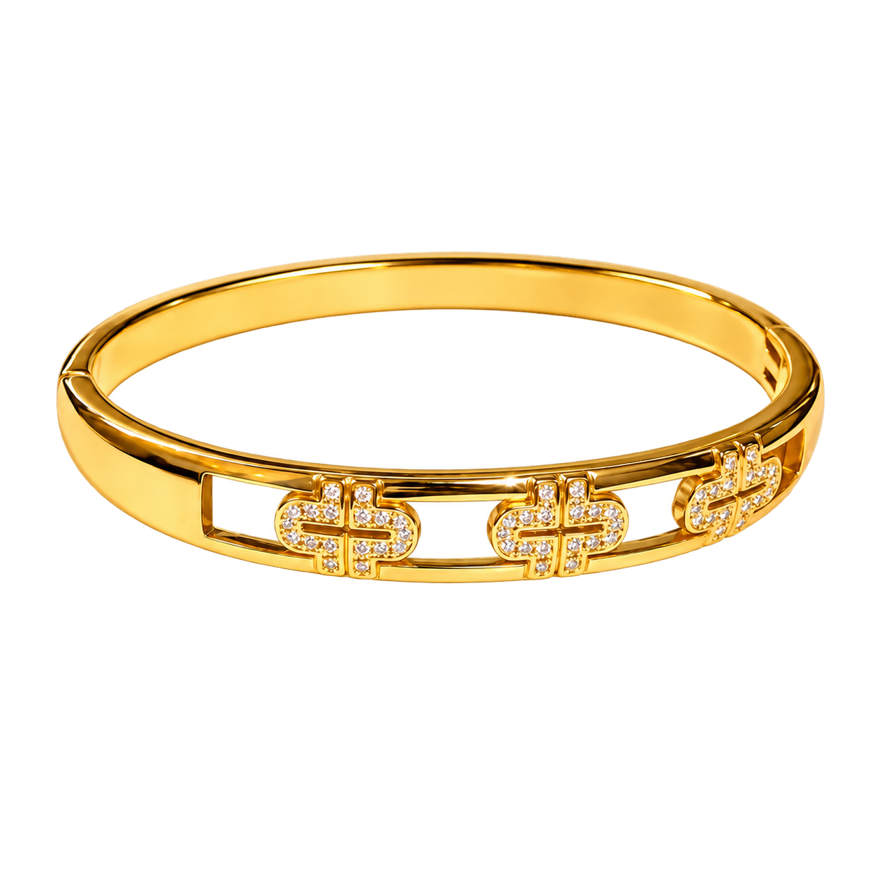 Geometric Openwork Crystal Bangle - Gold-Tone Statement