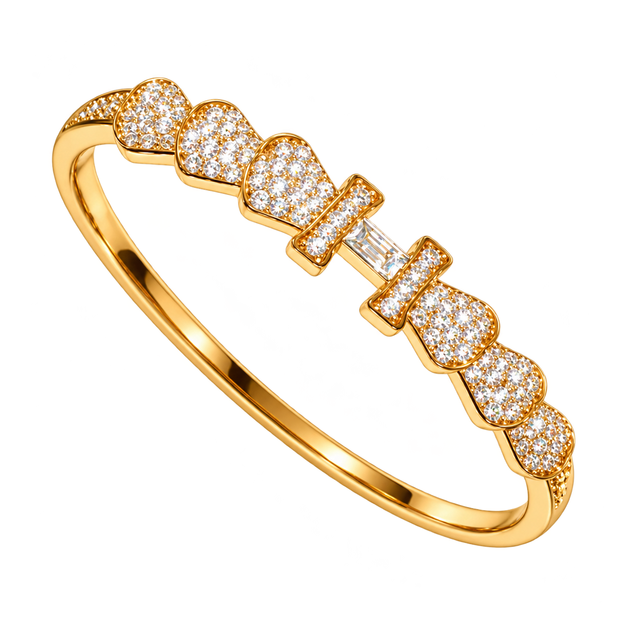 Gold-Tone Bangle with Crystal Centre Stone - Textured Finish