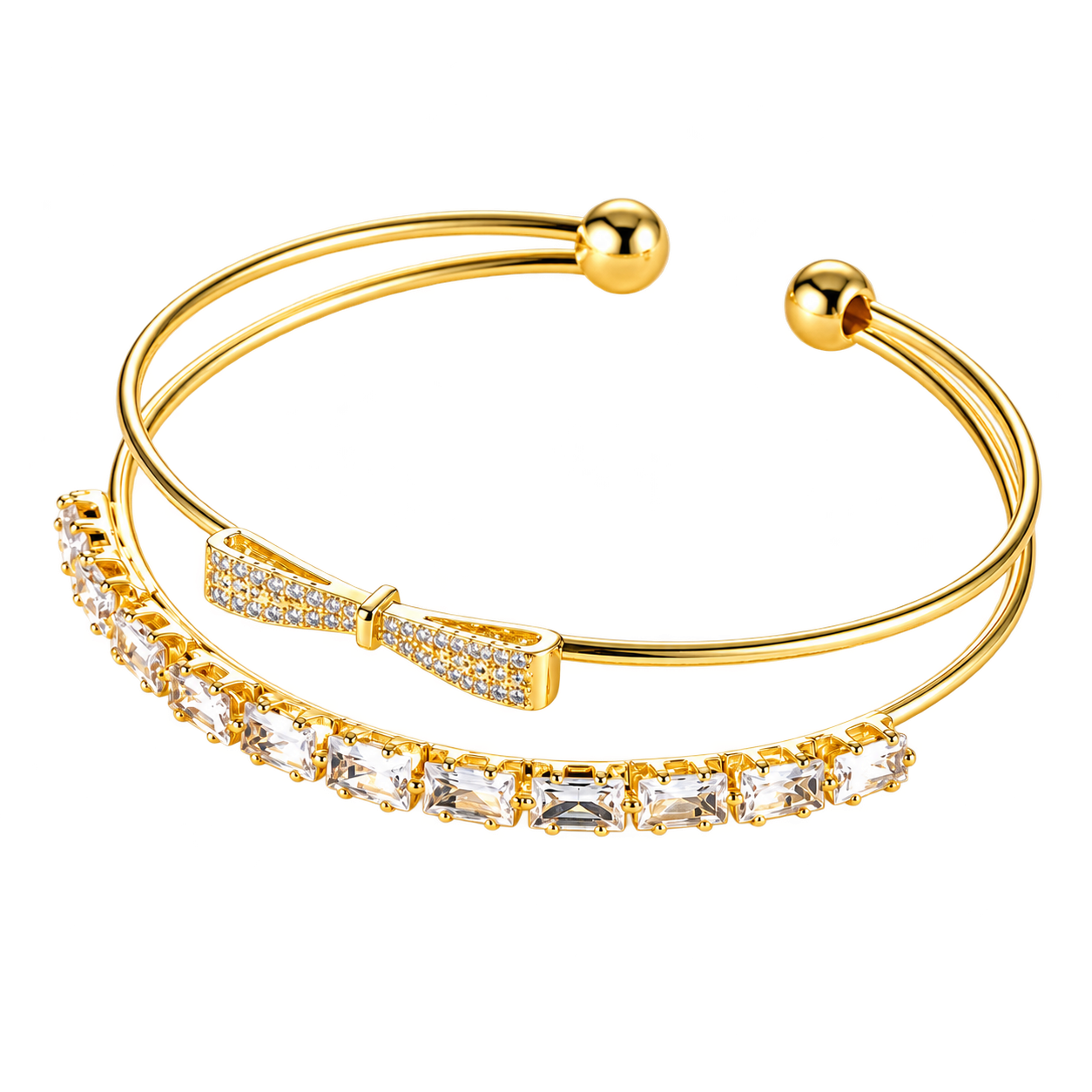 Bow Bangle - Gold-Tone Openwork Crystal Bracelet