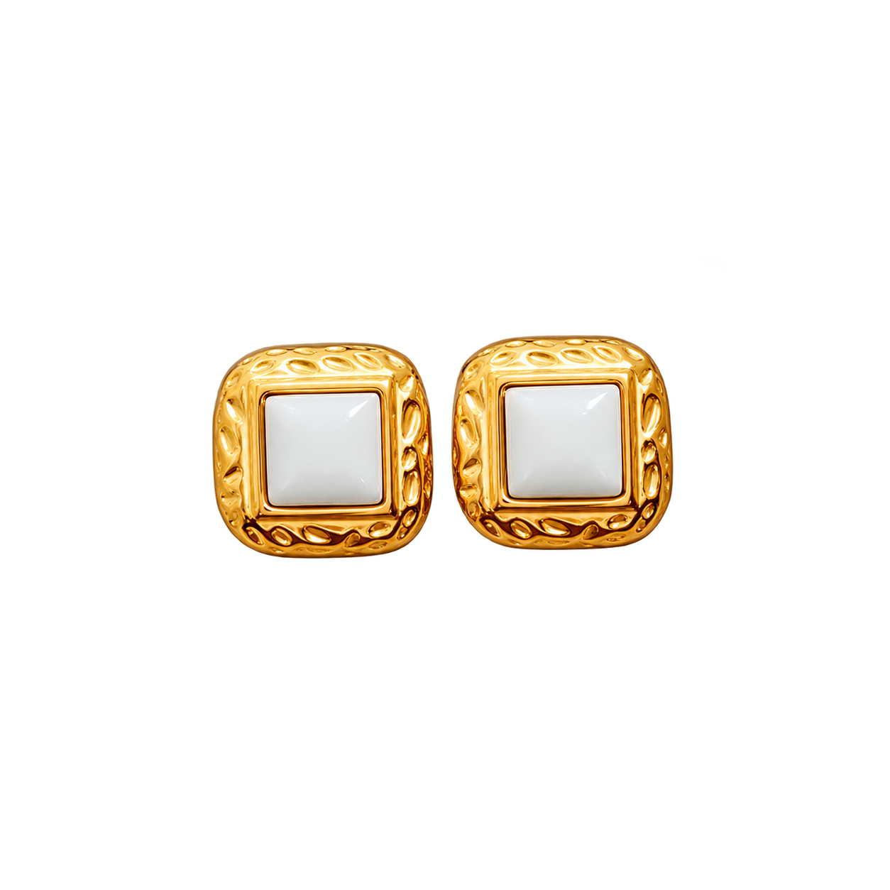 Square Halo Stud Earrings - White or Wine Zircon, Gold-Tone