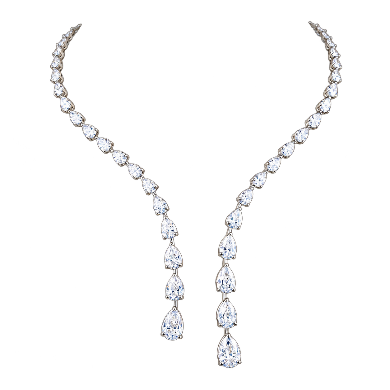 Silver Teardrop Crystal Necklace - Bridal & Evening