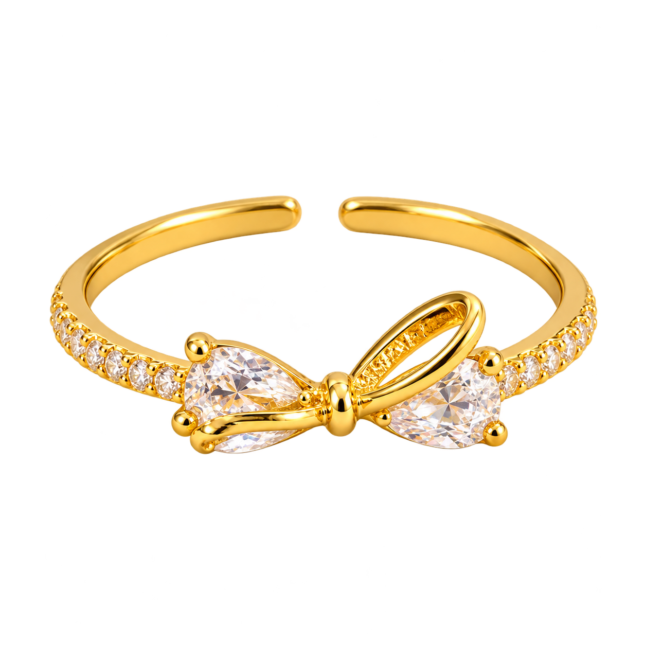 Gold-Tone Bow Ring - Adjustable Open Band, Dainty