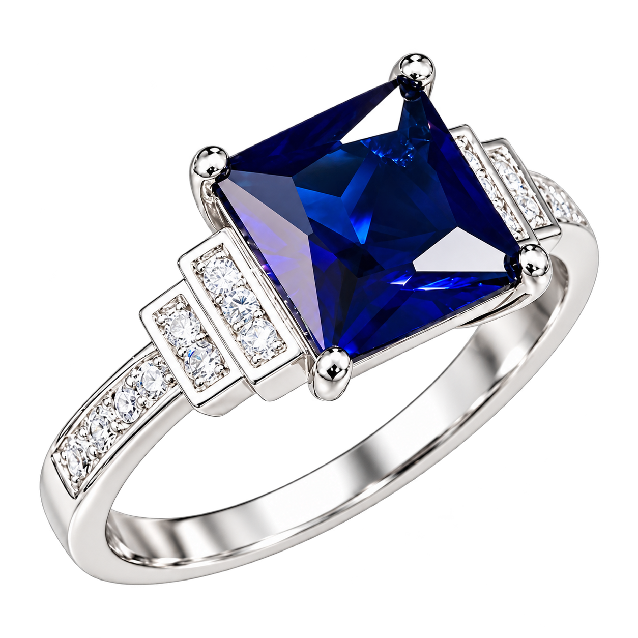 Blue Square Halo Ring - Silver-Tone Cocktail Ring