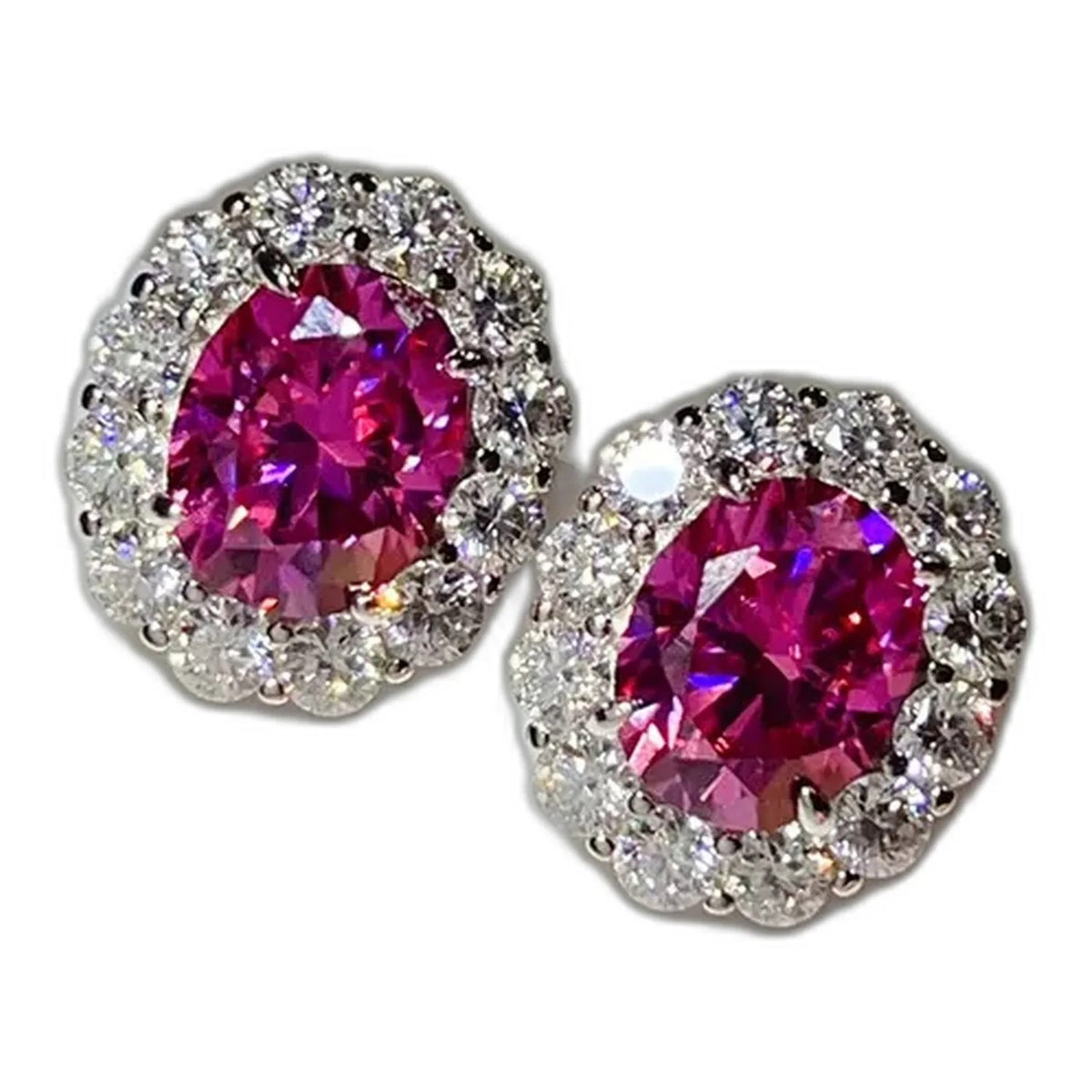 Pink moissanite stud earrings for women, angle