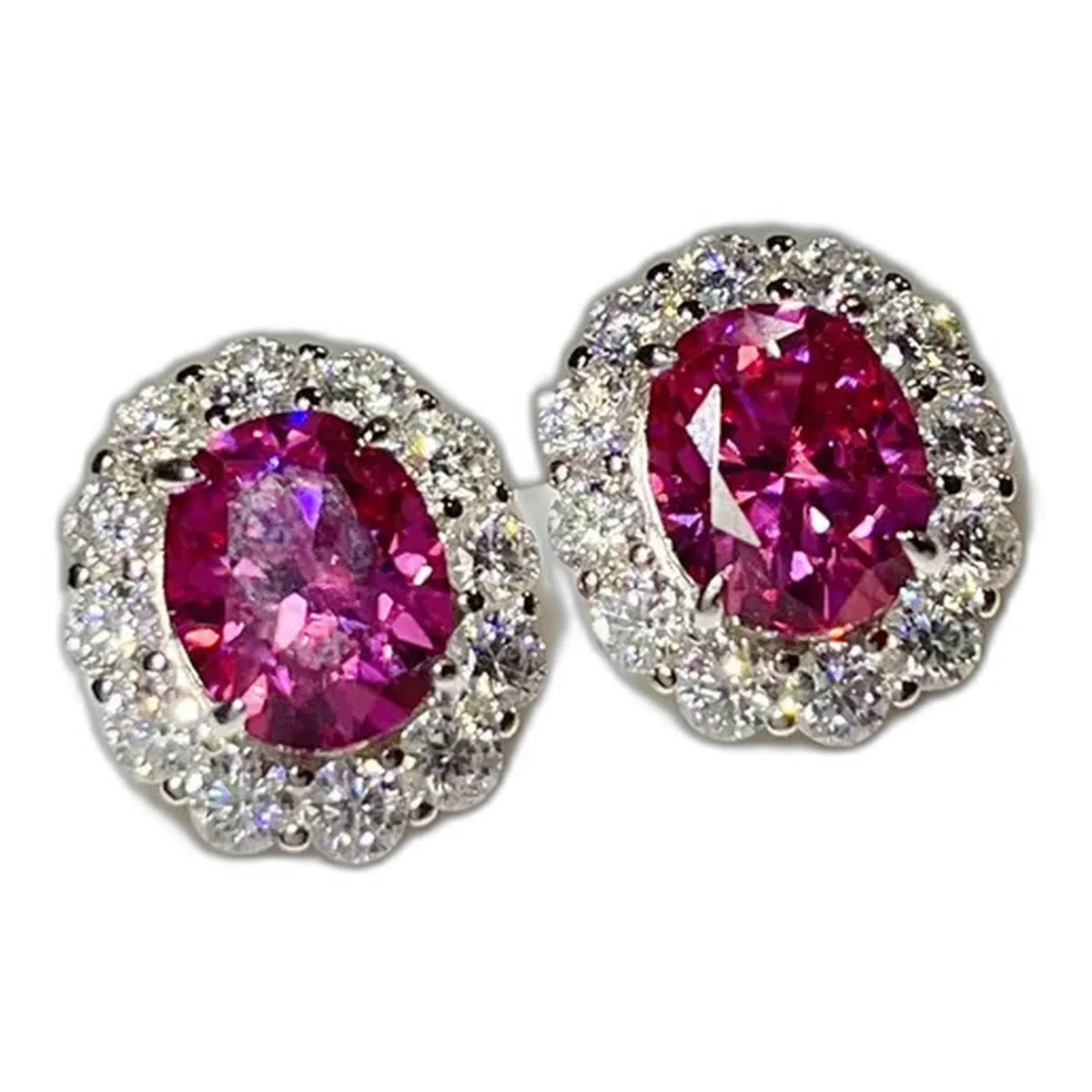 Pink moissanite stud earrings for women, side