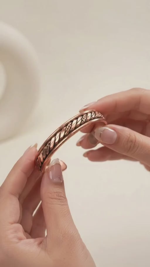 Copper Tone Braided Magnetic Open Cuff Bracelet Copper Alloy Unisex Adjustable